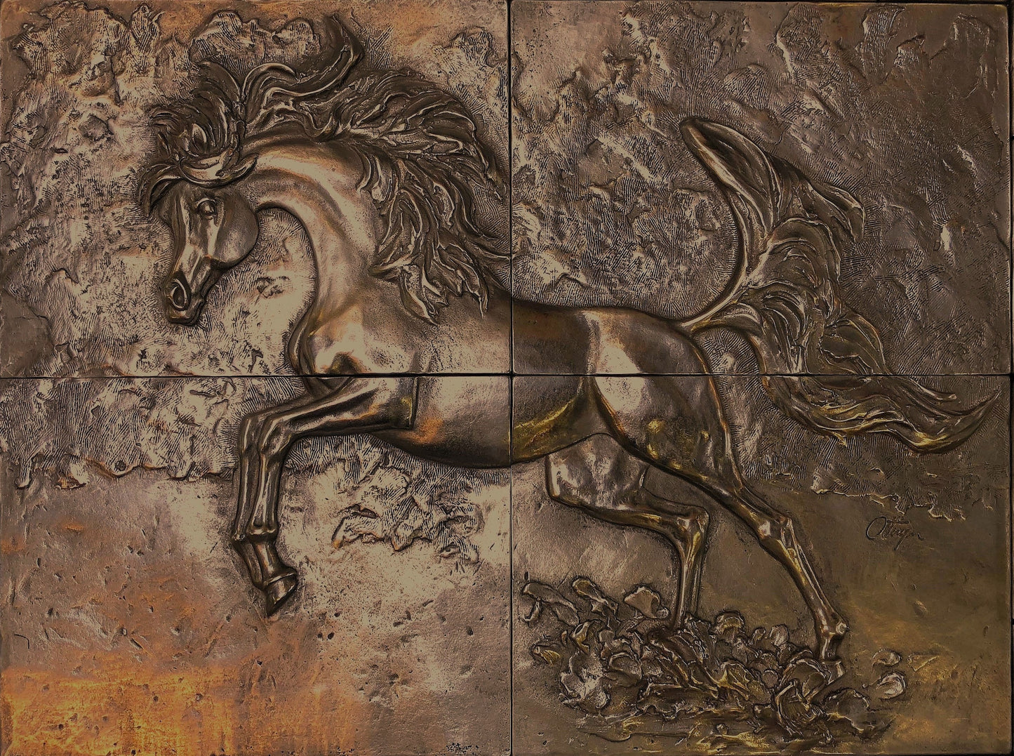Arabian Horse Mural in Oil Rubbed Bronze