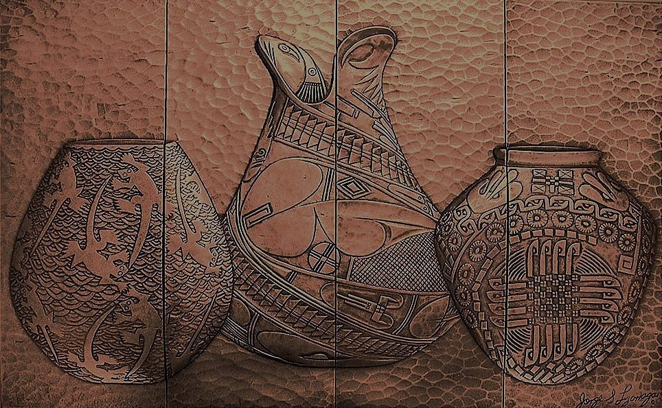 Pueblo Pottery Mural in Oil Rubbed Bronze