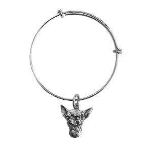 Antique Pewter Chihuahua Charm Bangle Bracelet