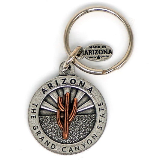 Customizable Arizona Key Chain with Copper Cactus Icon - 12 options!