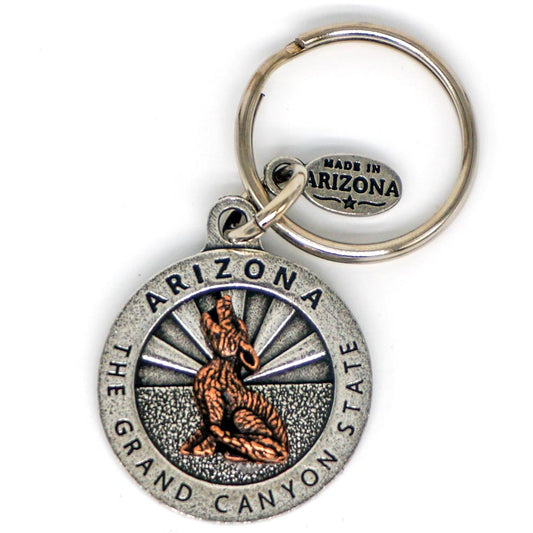 Customizable Arizona Key Chain with Copper Coyote Icon - 12 options!