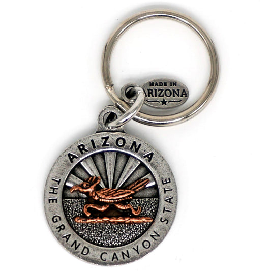 Customizable Arizona Key Chain with Copper Roadrunner Icon - 12 options!