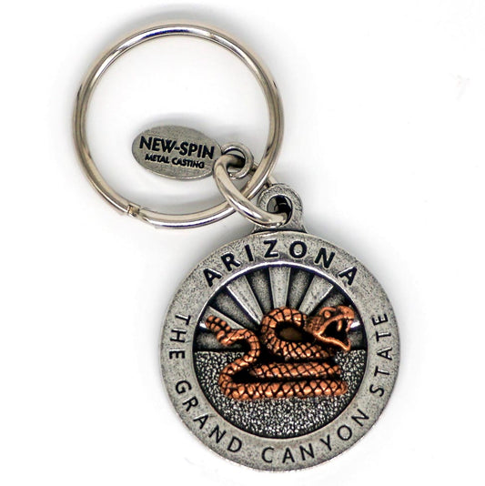 Customizable Arizona Keychain with Copper Rattle Snake Icon - 12 Options!