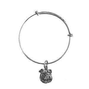 Antique Pewter Bulldog Bangle Charm Bracelet