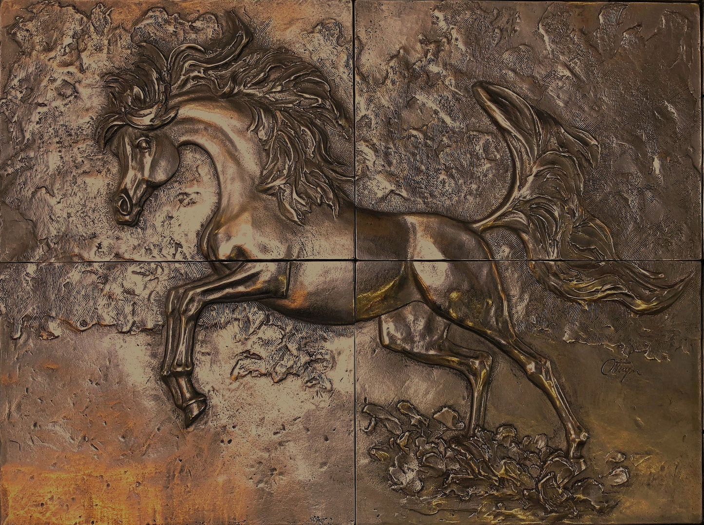 Arabian Horse Mural in Oil Rubbed Bronze