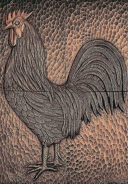 Rooster Mural in Red Bronze